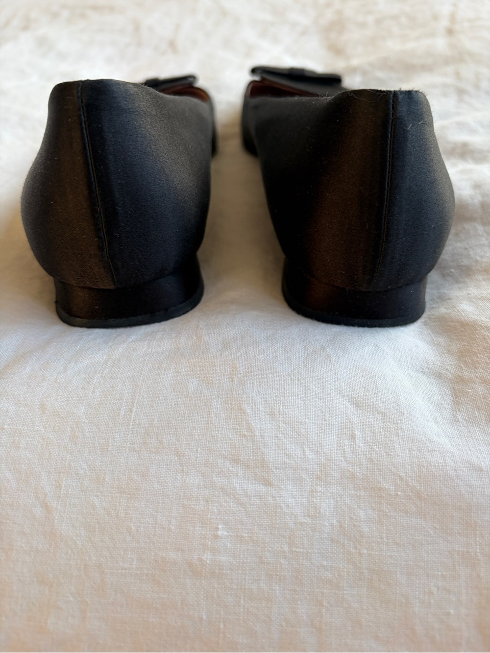 Vintage Prada Bow Satin Silk Loafer Pointy Toe Ballet Flats Black 90s Y2K - Picture 7 of 9